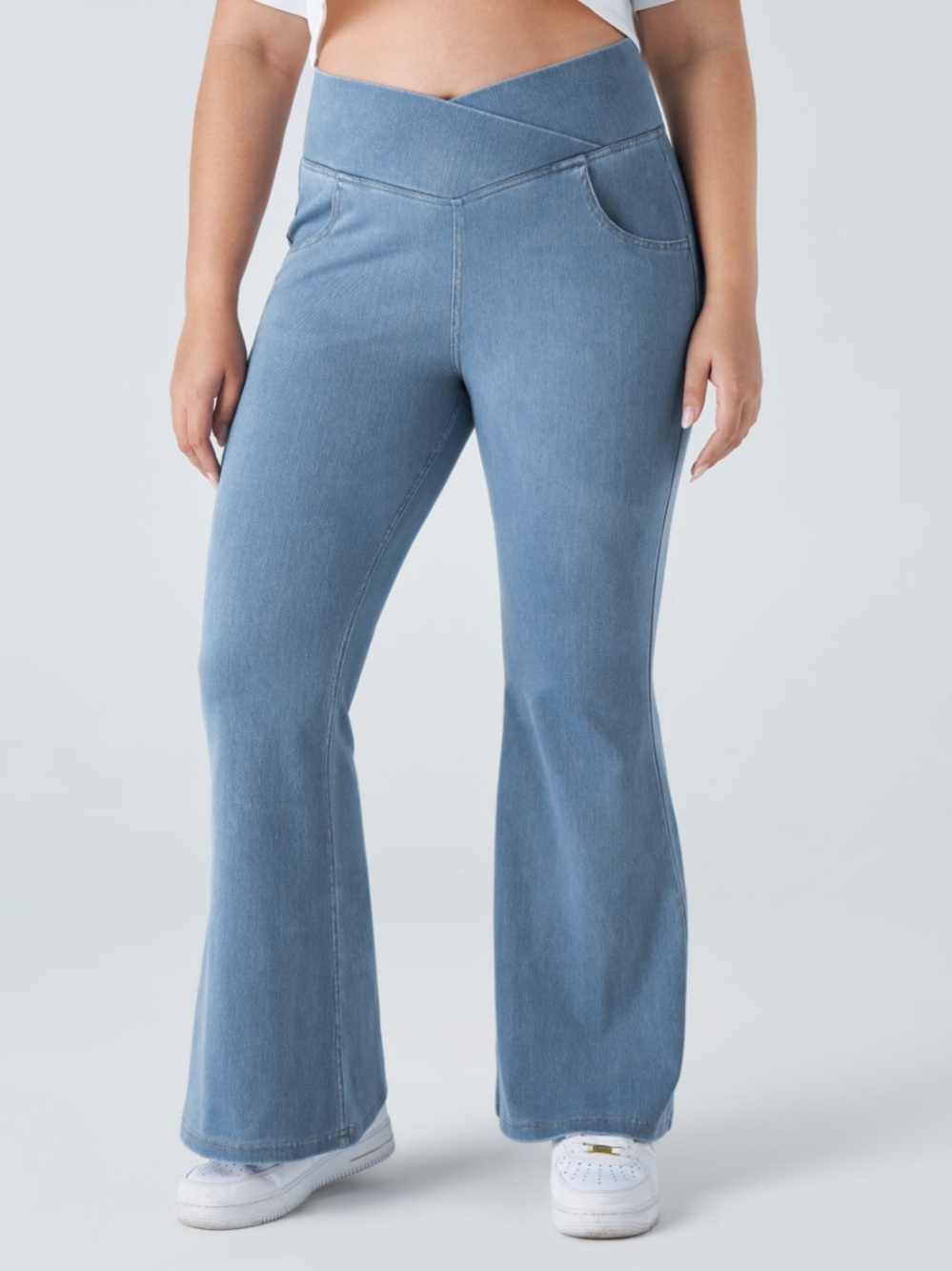 HALARA Light Blue High-Rise Flare Jeans with V Crossover Waistband Size 3X 24W